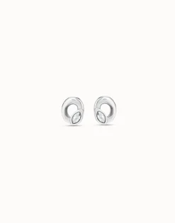 Stud oval earrings with light grey crystal