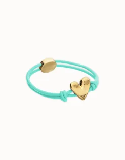 Turquoise elastic thread bracelet with heart charm