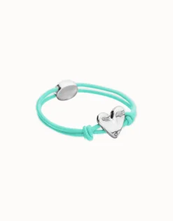 Turquoise elastic thread bracelet with heart charm
