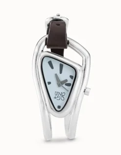 Watch with leather and metal